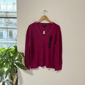 NEW Banana Republic Magenta Ribbed Lightweight V-Neck Sweater Size XL